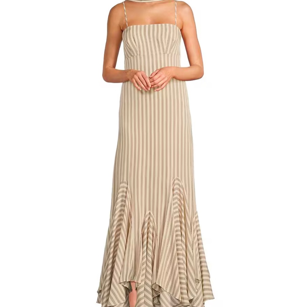 ANTONIO MELANI Tan Pleated Maxi Sundress